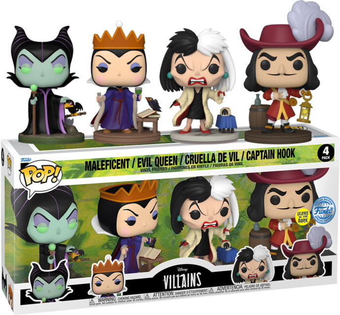 Disney: Villains Funko Pop Vinyl: Maleficent/Evil Queen/Cruella De Vil/Captain Hook 4-Pack afbeelding