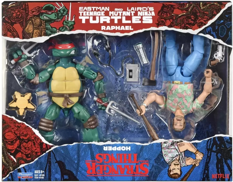 Teenage Mutant Ninja Turtles & Stranger Things Action Figure Double Pack - Raphael & Hopper