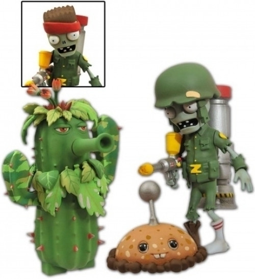 Image of Plants vs Zombies Action Figures: Foot Soldier Zombie & Camo Cactus