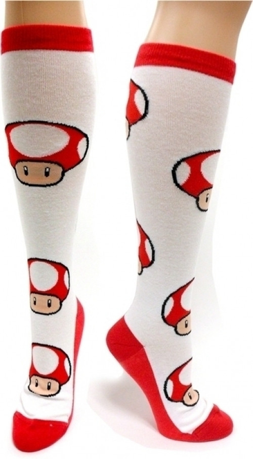 Image of Red Mushroom Pattern Knee High Socks