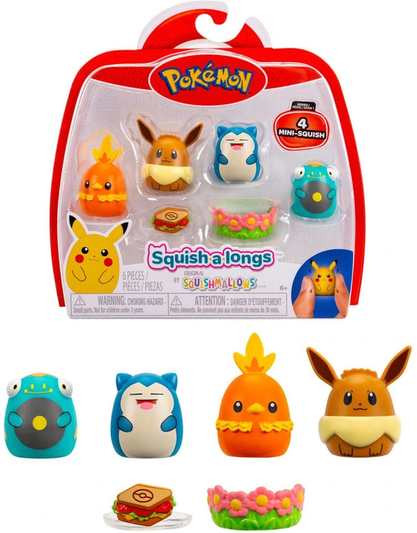 Pokémon Squish-A-Longs 4 Pack - Eevee / Snorlax / Torchic / Bellibolt