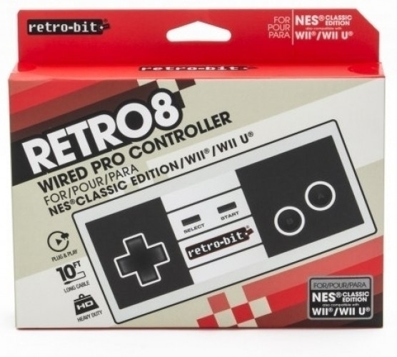 Retro8 Wired Pro Controller for NES Classic, Wii and Wii U (Retro-Bit)