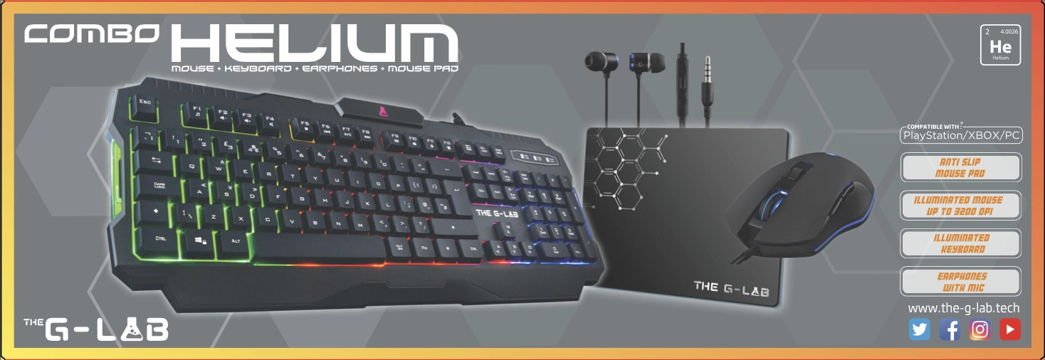 The G-Lab Helium Gaming Combo - Keyboard, Mouse, Mouse Pad, Earphones