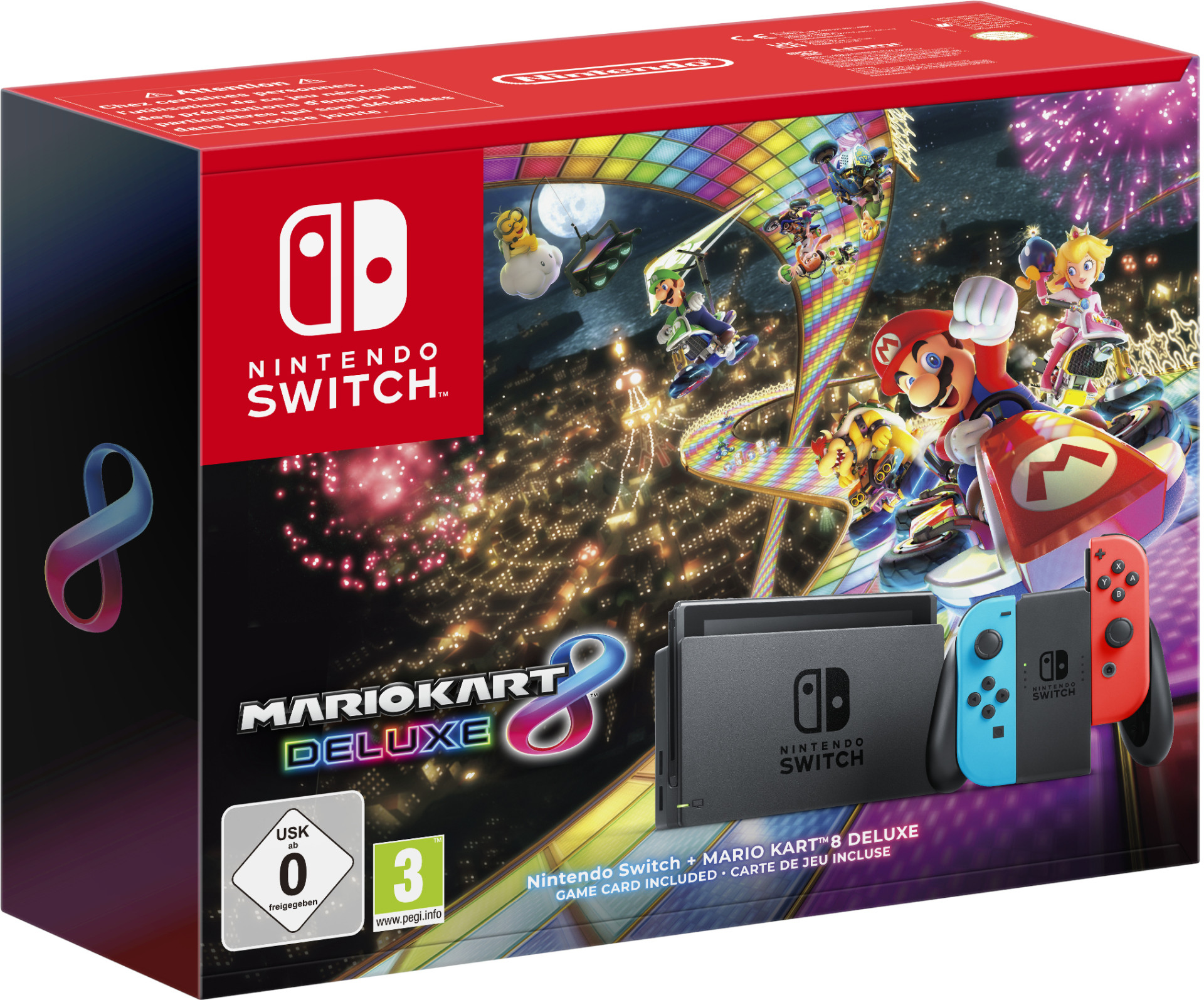 Nintendo Switch (2019 upgrade) - Red/Blue + Mario Kart 8 Deluxe