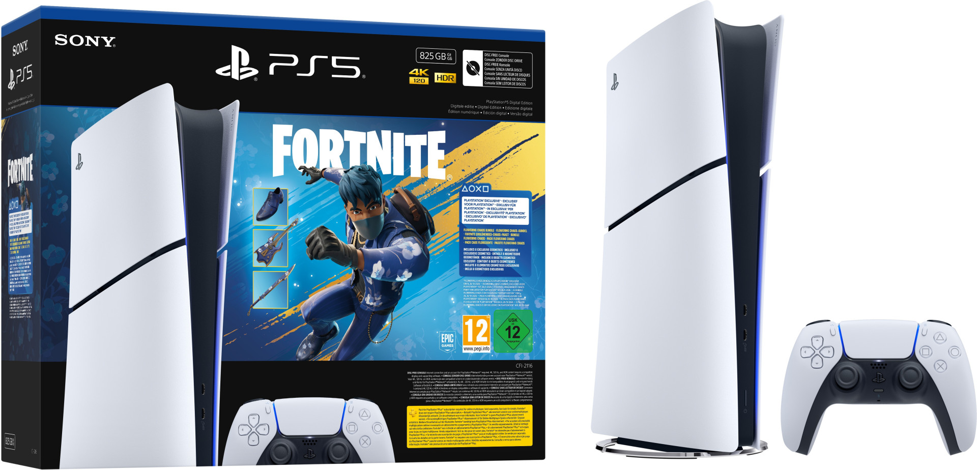 Sony Computer Entertainment PlayStation 5 (825GB) Digital Edition (SLIM VERSION) + Fortnite Flowering Chaos Bundle