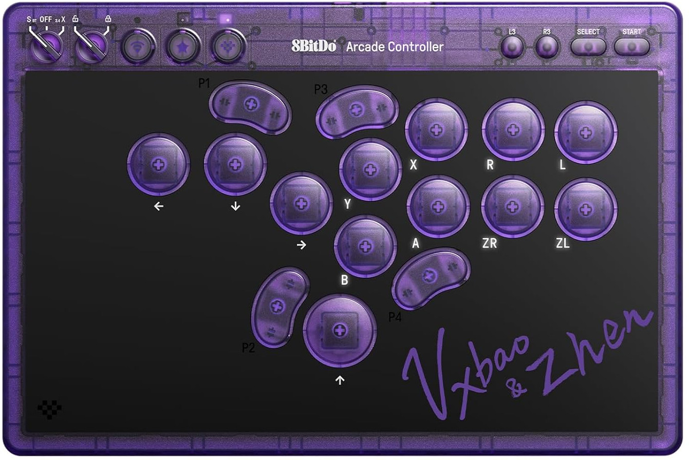 8Bitdo Arcade Controller - Transparent Purple Signature Edition