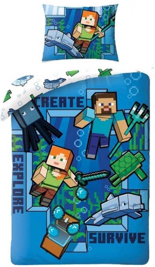 Minecraft Underwater - 1 Persoons Dekbedovertrek (140cm x 200cm)