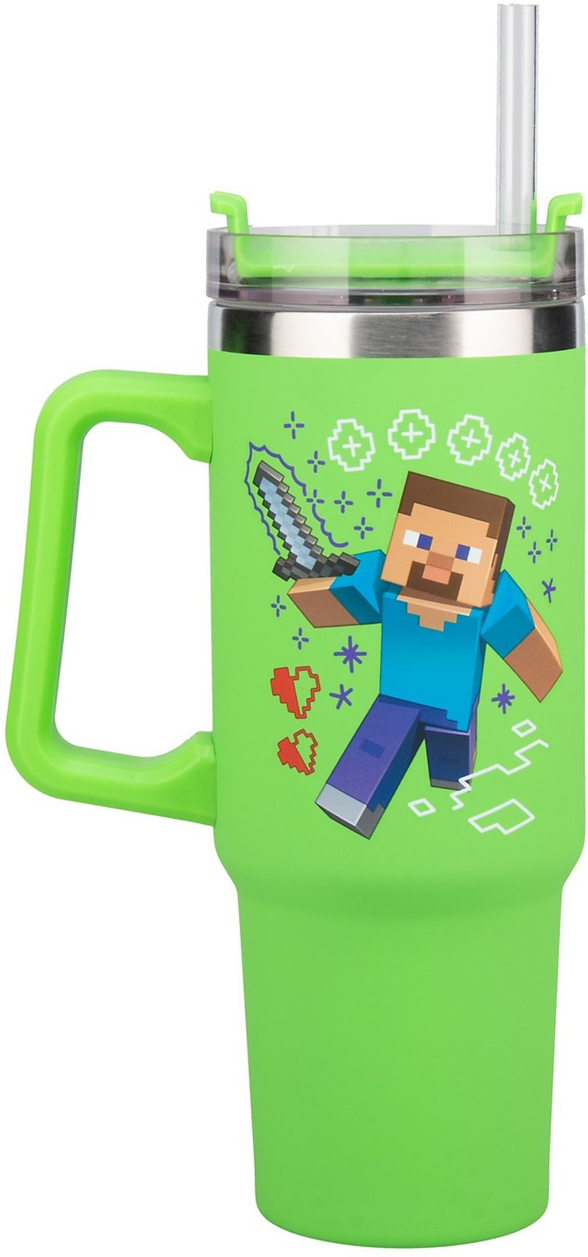 Paladone Minecraft - Steve and Creeper Green Travel Cup with Straw