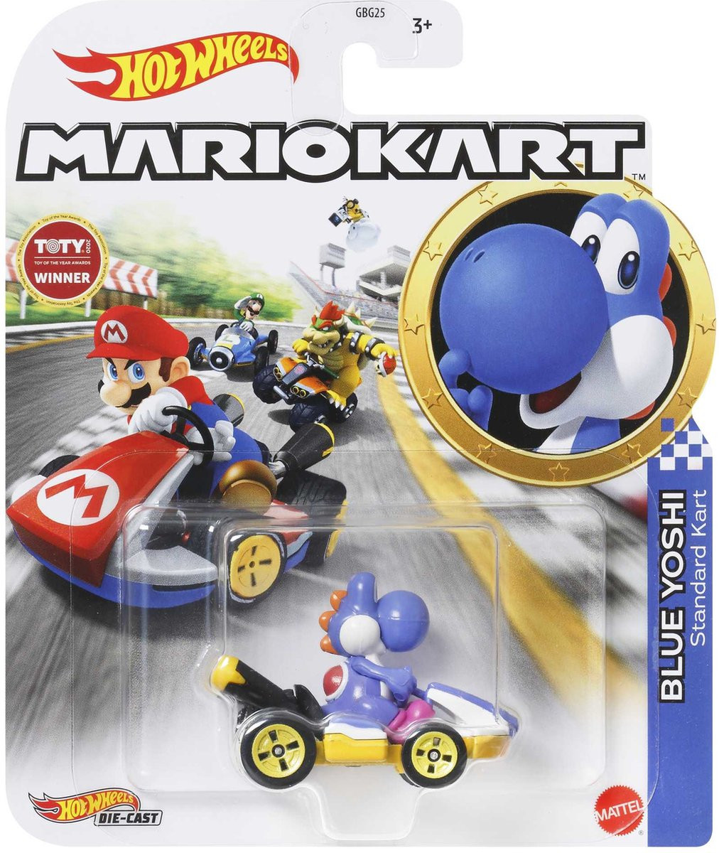 Hot Wheels Mario Kart - Blue Yoshi Standard Kart afbeelding