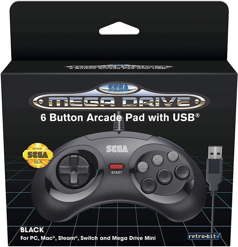 Retro-Bit SEGA Mega Drive Mini 6-Button USB Controller (Black) (geschikt voor MAC, PC, SW, PS3 en TVG)