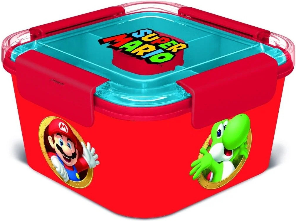 Super Mario - lunchbox - broodtrommel - 5 vakken - vier afsluitklemmen - vierkant formaat