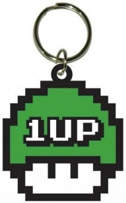 Image of Nintendo Rubber Keychain 1-UP (8-bit style)