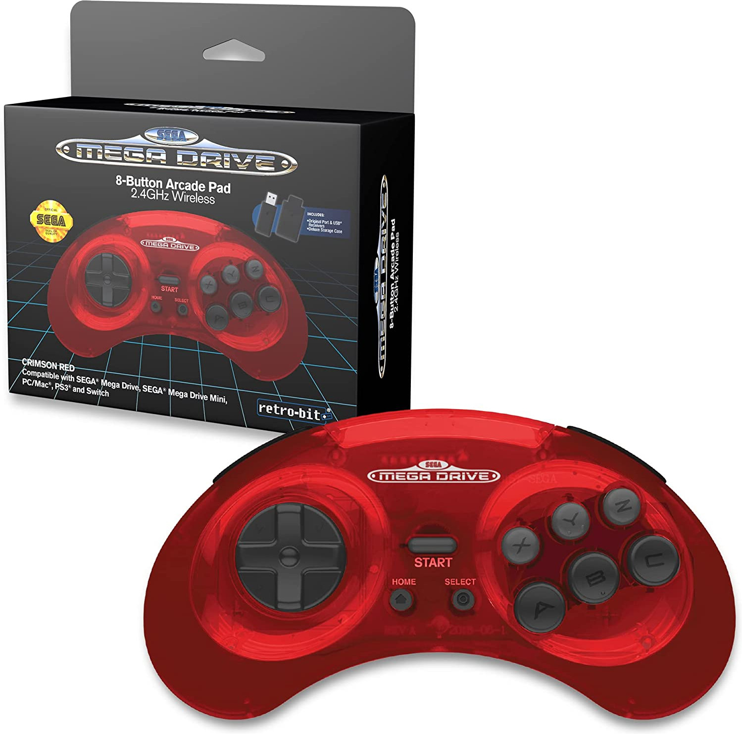 Retro-Bit SEGA Mega Drive 8-Button 2.4G Wireless Controller (Crimson Red)