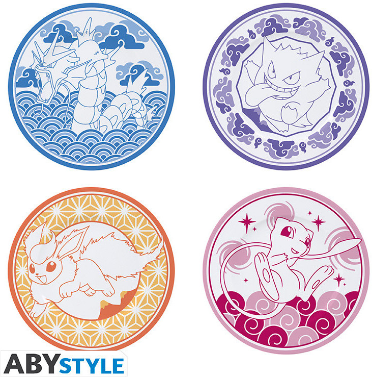 Abystyle Pokemon Set of 4 Plates - Gyarados, Gengar, Flareon & Mew