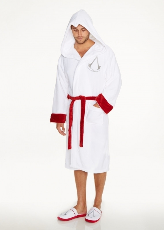 Assassins Creed Assassin White Bath Robe with Logo and Hood
