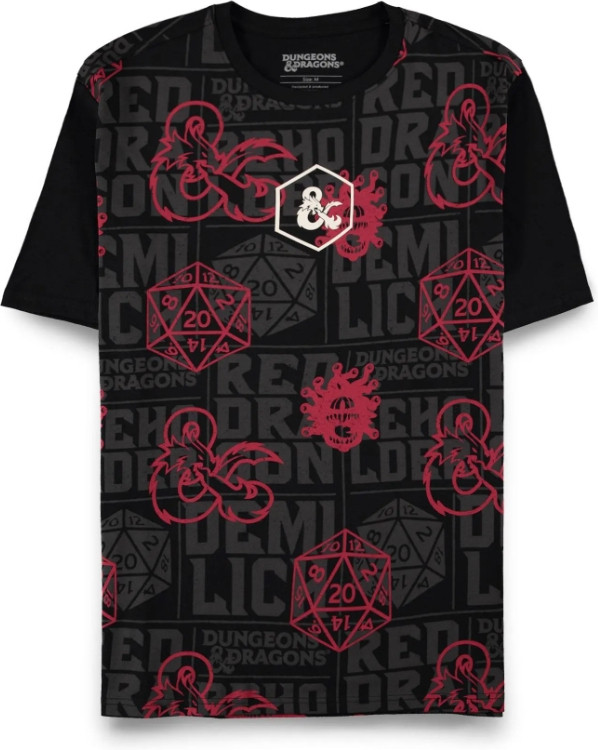 Dungeons And Dragons Heren Tshirt -2XL- All Over Print Zwart
