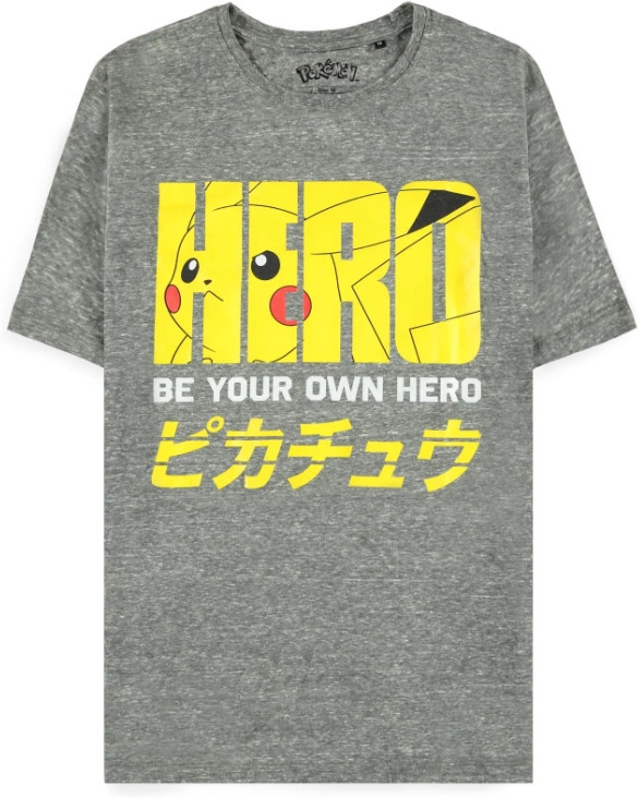 Pokémon Heren Tshirt -XL- Pika Hero Grijs