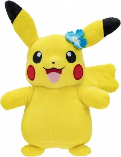 Pikachu met Blauw Bloementje - Pokémon Pluche Knuffel 23 cm [Pokémon Plush Toy - Knuffel en Speel met Pikachu, Charizard, Eevee, Bulbasaur, Charmander - Speelgoed Knuffelpop Knuffe