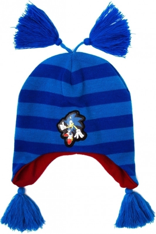 Image of Sonic Blue Striped Beanie With Poms