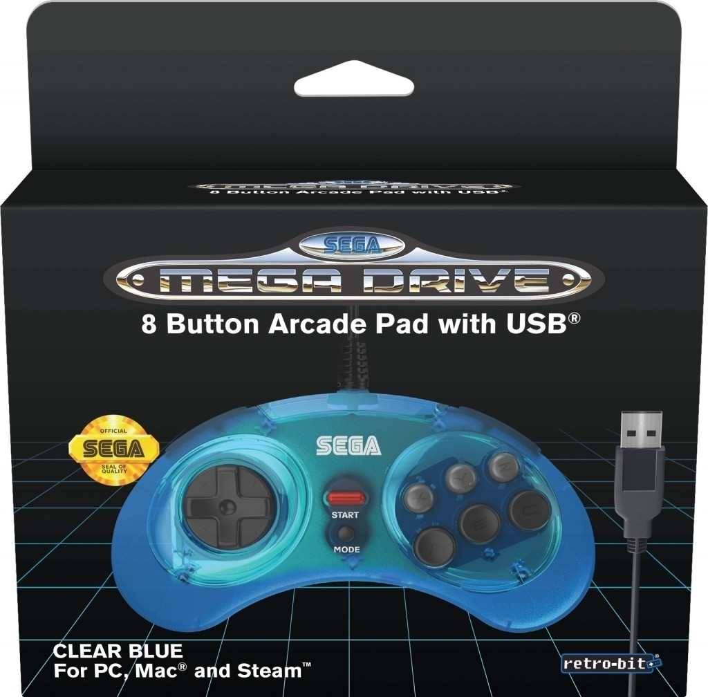Retro-Bit - SEGA Mega Drive 8-Button USB Controller (Clear Blue) kopen?