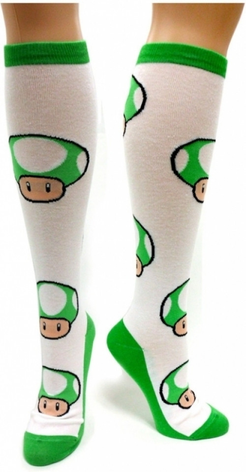Image of Green Mushroom Pattern Knee High Socks
