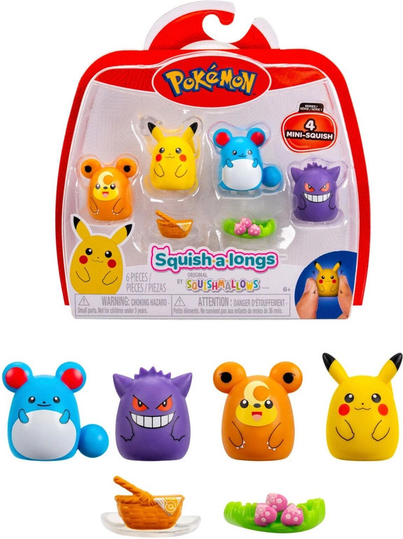 Pokémon Squish-A-Longs 4 Pack - Pikachu / Teddiursa / Marill / Gengar