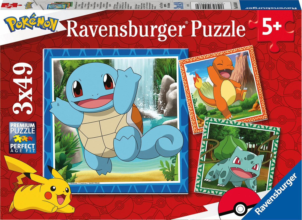 Pokemon - Charmander, Bulbasaur and Squirtle Puzzle (3x49 pcs) afbeelding
