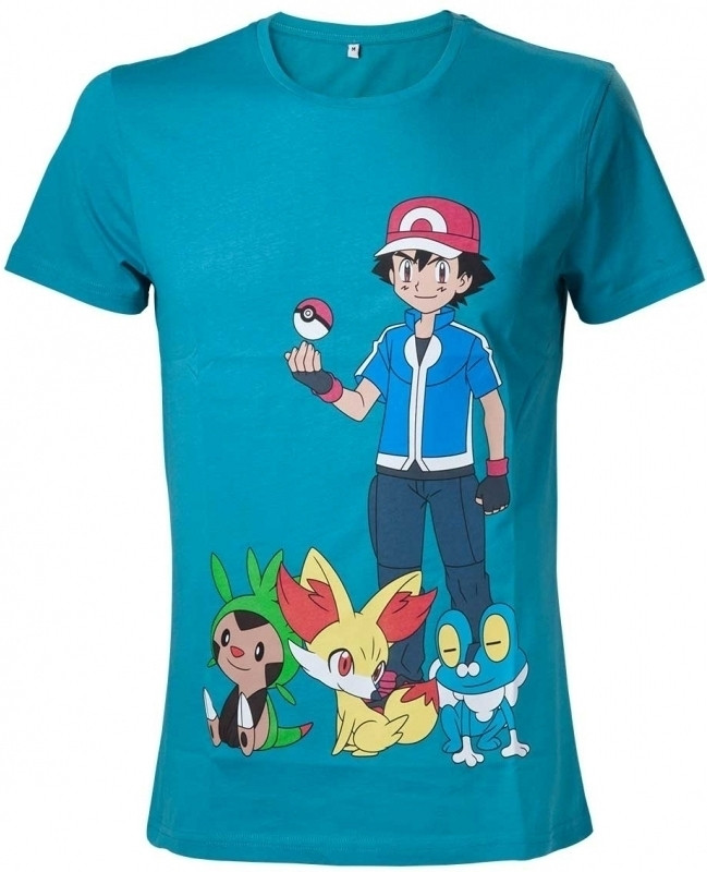 Dapper monster favoriete Nedgame gameshop: Pokemon - Ash Ketchum Aqua Green T-Shirt (Kleding) kopen