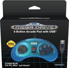 Retro-Bit - SEGA Mega Drive 8-Button USB Controller (Clear Blue) voor de MAC kopen op nedgame.nl