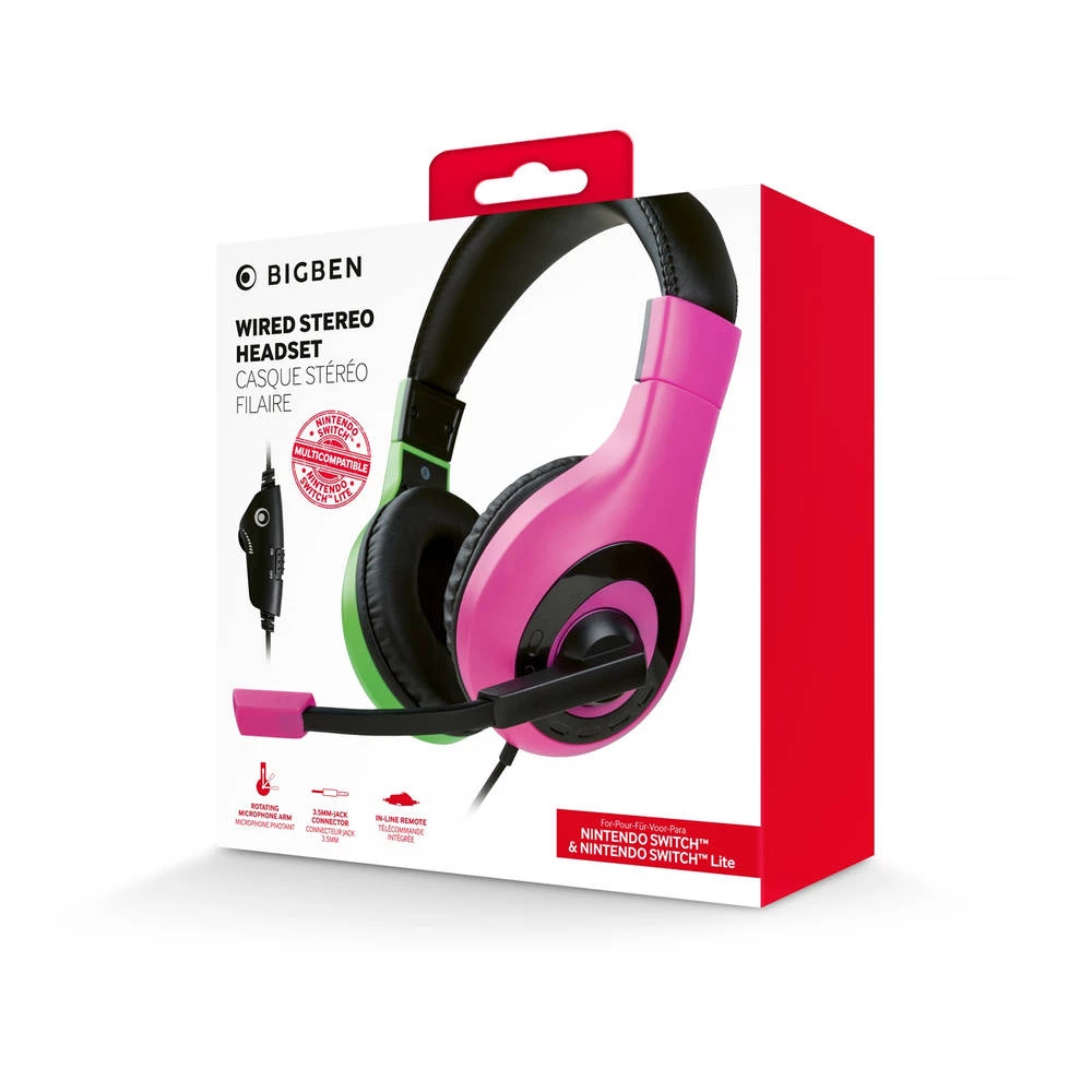 Big Ben Wired Stereo Headset - Pink + Green voor de Nintendo Switch kopen op nedgame.nl